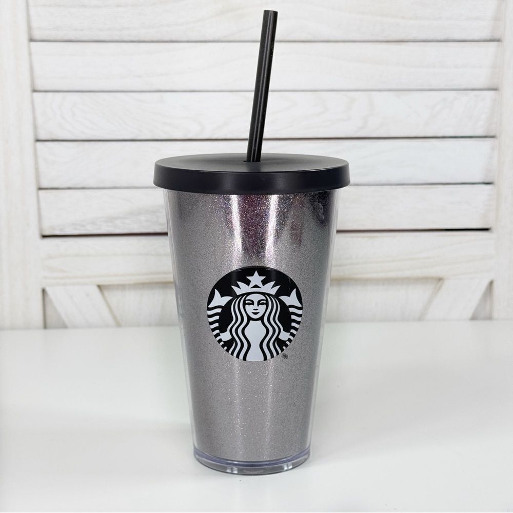Starbucks Silver Glitter Sparkle Tumbler Cup Straw Lid 16oz Grande